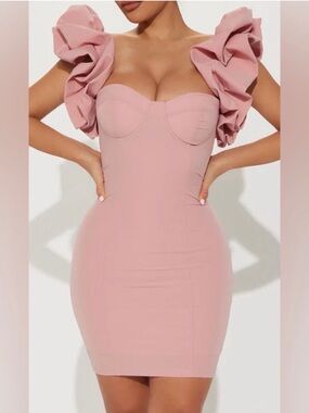 Fashion Nova Dusty Pink Ruffle Sleeve Mini Dress